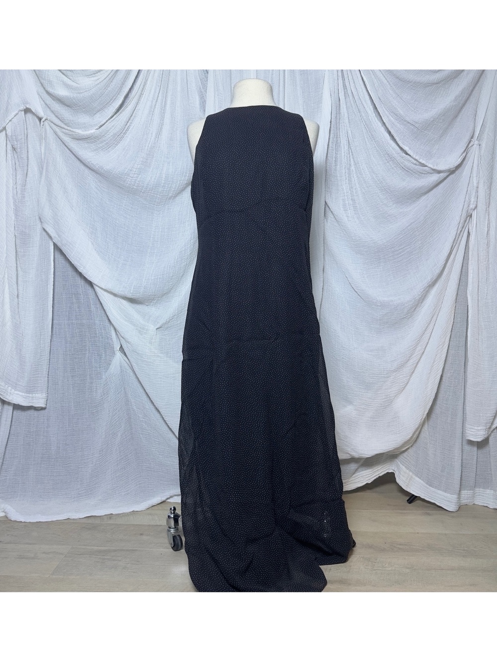 Vintage Classic Black Sleeveless Polka Dot Haltered Maxi Dress